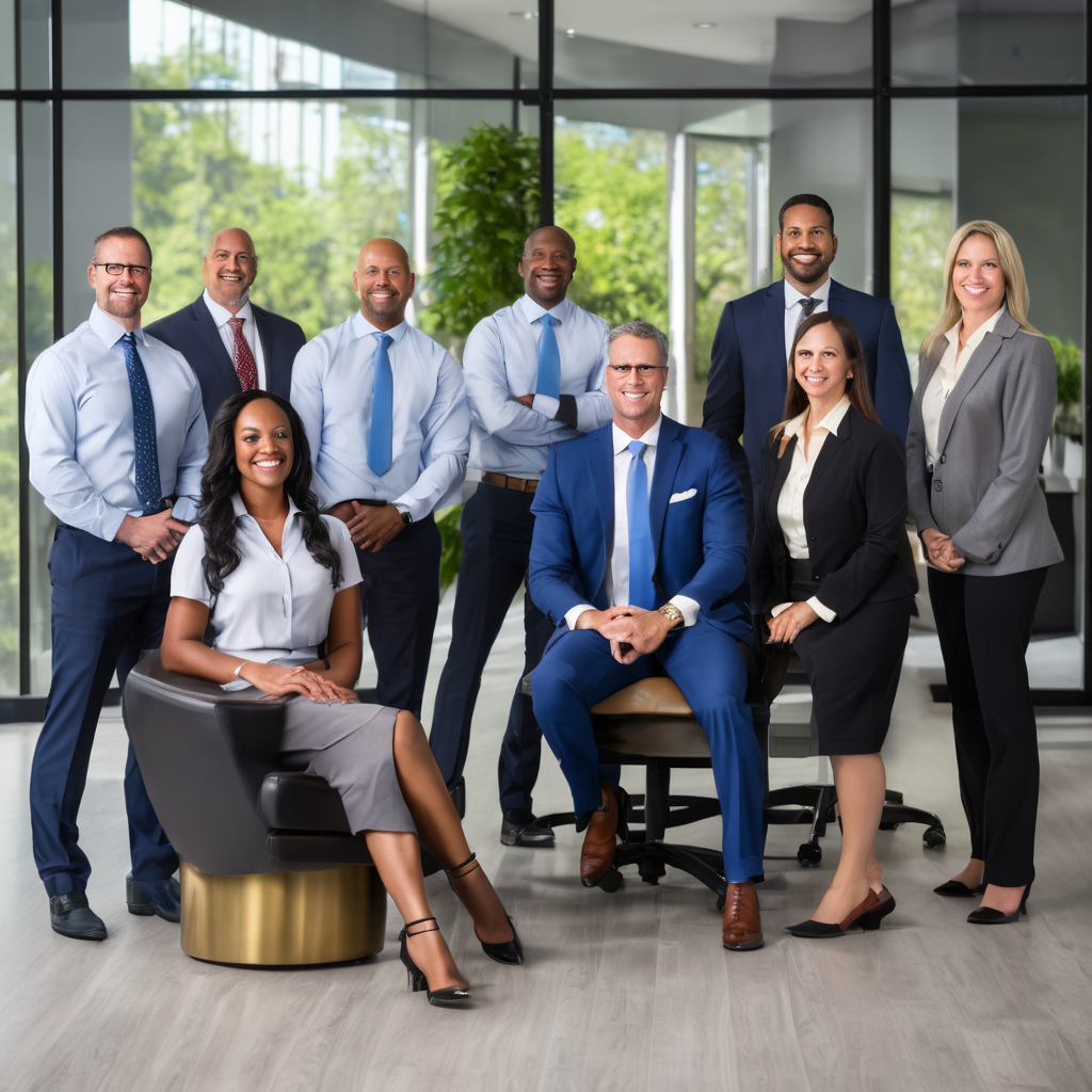 Diverse team of insurance professionals posing for company photo
