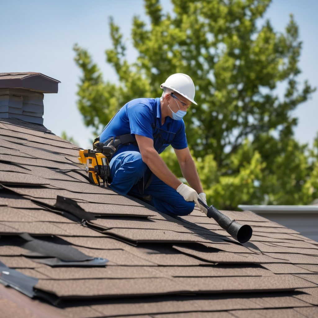Insurance adjuster measuring storm damage on a residential roof