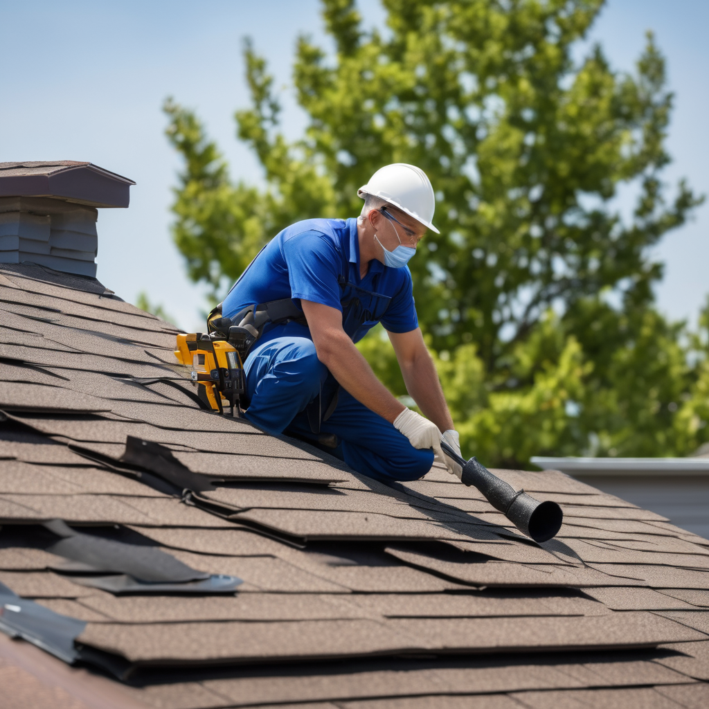Insurance adjuster measuring storm damage on a residential roof